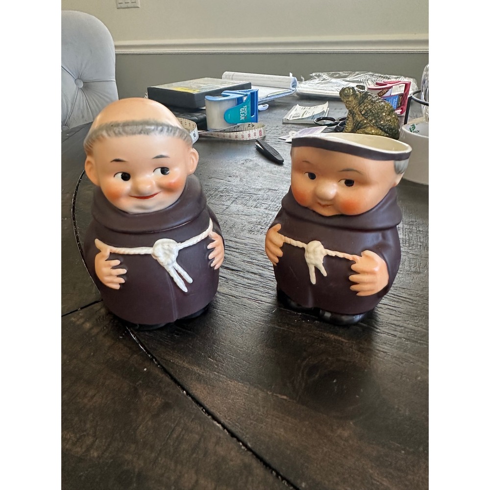 Vintage Goebel Friar Tuck Monk Pair W Germany Bee V Mark Z37 Ceramic sugar can't